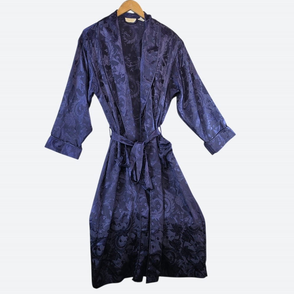 Vintage Victoria's Secret Old Hollywood Floral Jacquard Satin Robe P/S Purple